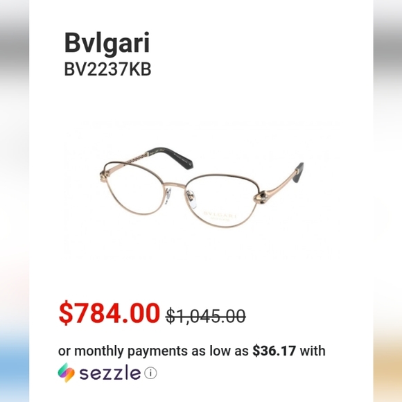 NWT BVLGARI GOLD PLATED EYEGLASS FRAMES BV2237KB SNAKE SIDE - Picture 3 of 12